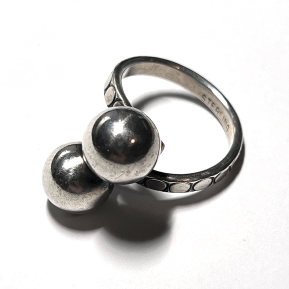 Mid-Century Vintage Sterling Silver Double Ball Ring 1940's - Picture 9 of 11